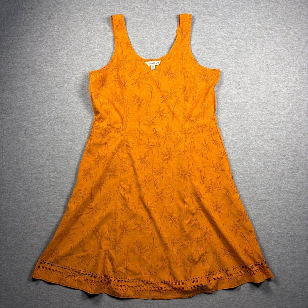Toad&Co Sunkissed Cutout Dress Medium Orange Floral Laser Cut Mini Sleeveless